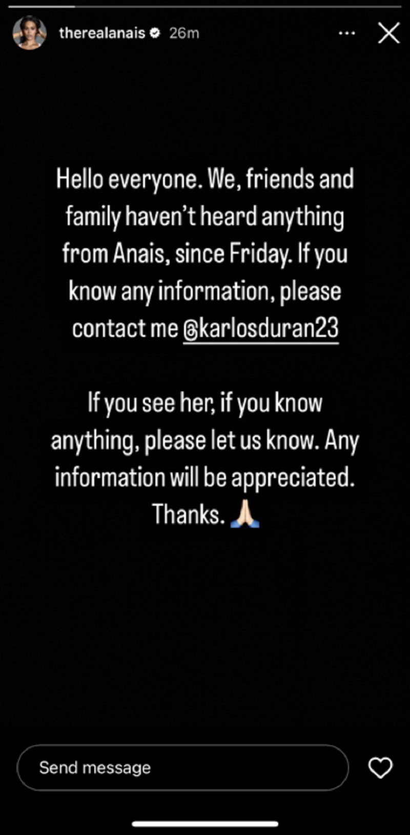 Anais from Love and Hip Hop NY has gone missing