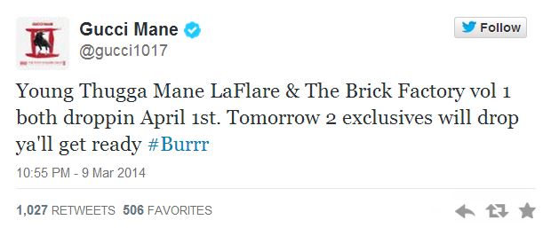 Gucci Mane music tweet