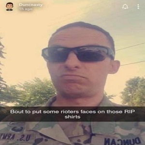 Travis Duncan is a member of the California National Guard, who has been watching the protesting and rioting. With things getting so out of whack, Duncan was likely called to assist with the protests. But, he made an inflammatory remark about the rioters, saying he was going out to put a few of the rioters' faces on RIP shirts