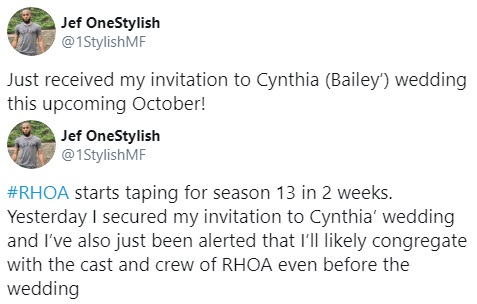 According to rumors on Twitter, Cynthia Bailey will be having her wedding in October. Since 2018, she has had her boyfriend, Mike Hill, with her, on "The Real Housewives of Atlanta." The rumors suggest the #RHOA cast and crew will be present to see Cynthia and Mike get married.