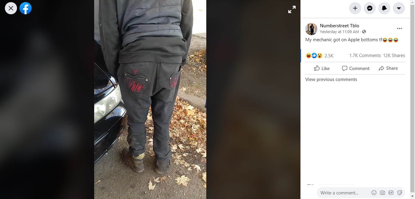 Numberstreet Tblo Facebook mechanic wearing Apple Bottoms