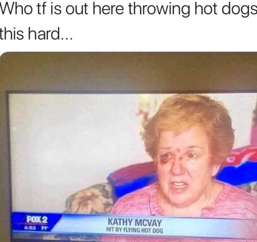 Woman hit by flying hot dog Facebook