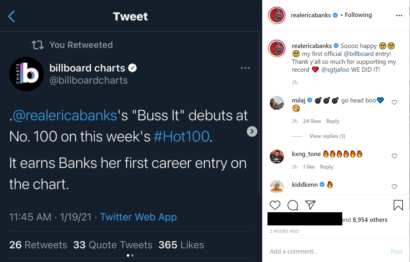 Erica Banks Buss It charts on Billboard