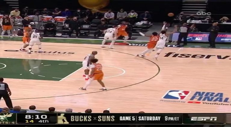 Giannis gets steal and then strong dunk