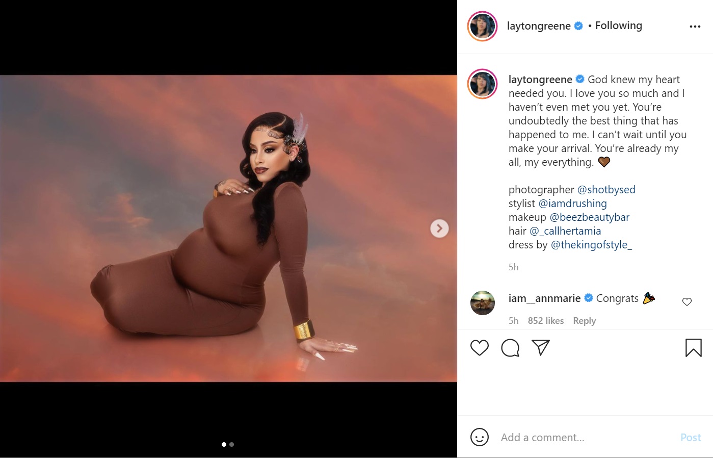 Layton Greene announces pregnancy on Instagram