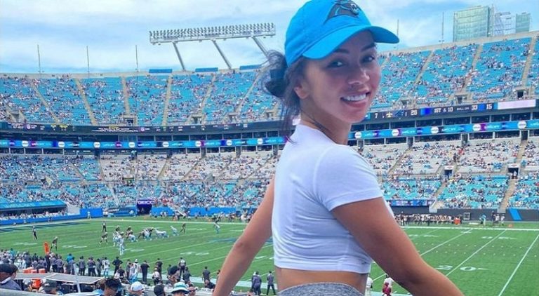 Brittany Renner shows up to Carolina Panthers game, wearing tight pants, and says hide your sons