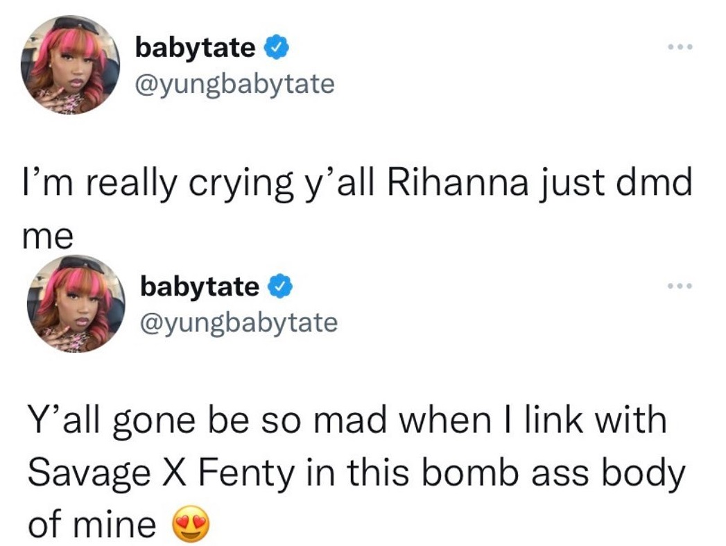 Yung Baby Tate reveals Rihanna DM-ed her in support of her body positivity