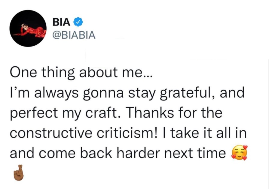 Bia thanks fans for criticizing her BET Hip Hop Awards performance