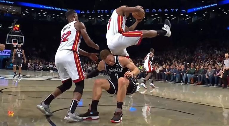 Kyle Lowry nearly breaks his back after a terrible fall