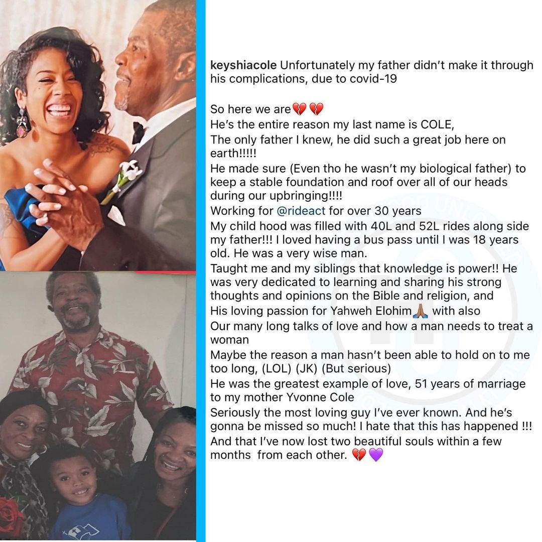 Keyshia Cole speaks on her father's death, reveals he died of COVID-19