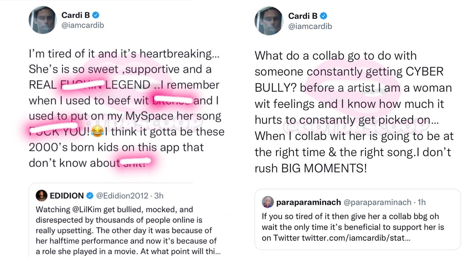 Cardi B defends Lil' Kim from online bullies