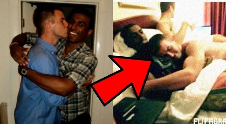 Myron Gaines lays in bed with two men in 2014 pic