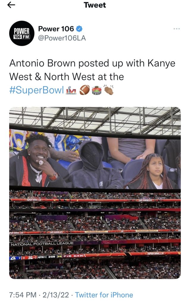Kanye West goes to Super Bowl with North West and Antonio Brown