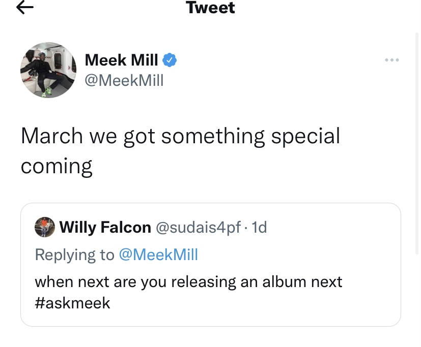 Meek Mill says album is coming in March