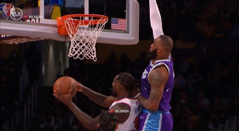 LeBron James floated in the air to block Julius Randle