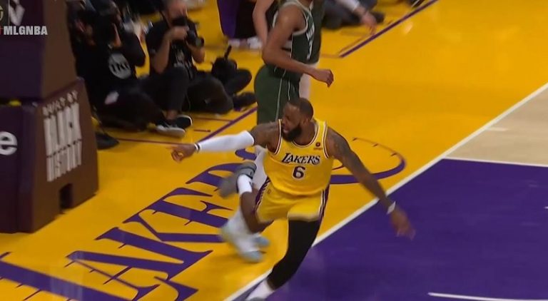 LeBron James reverse dunks on Giannis and gets called for technical foul
