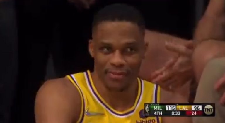 Russell Westbrook giggles while the Lakers are getting blown out