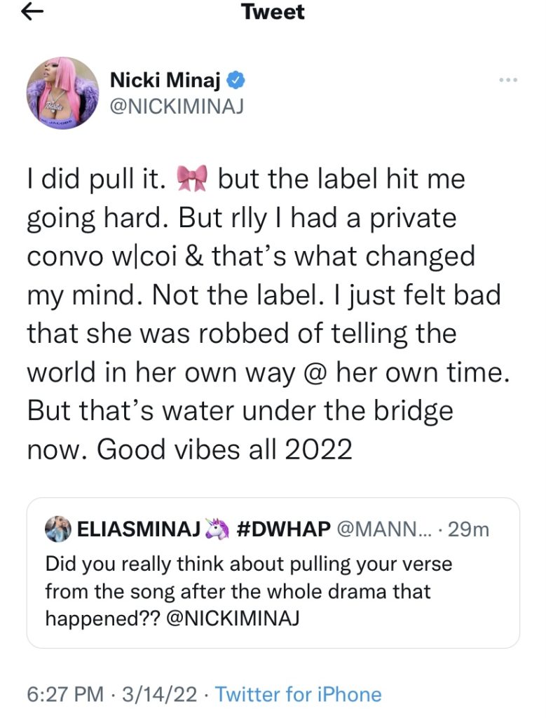 Nicki Minaj explains how Coi Leray collaboration finally happened