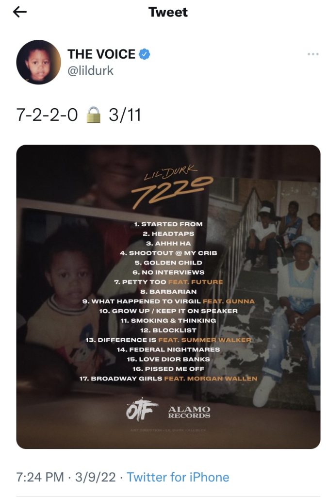 Lil Durk reveals “7220” tracklist 