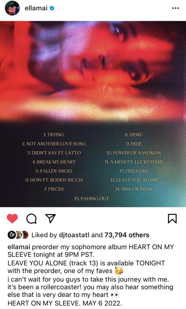 Ella Mai reveals "Heart On My Sleeve" tracklist 