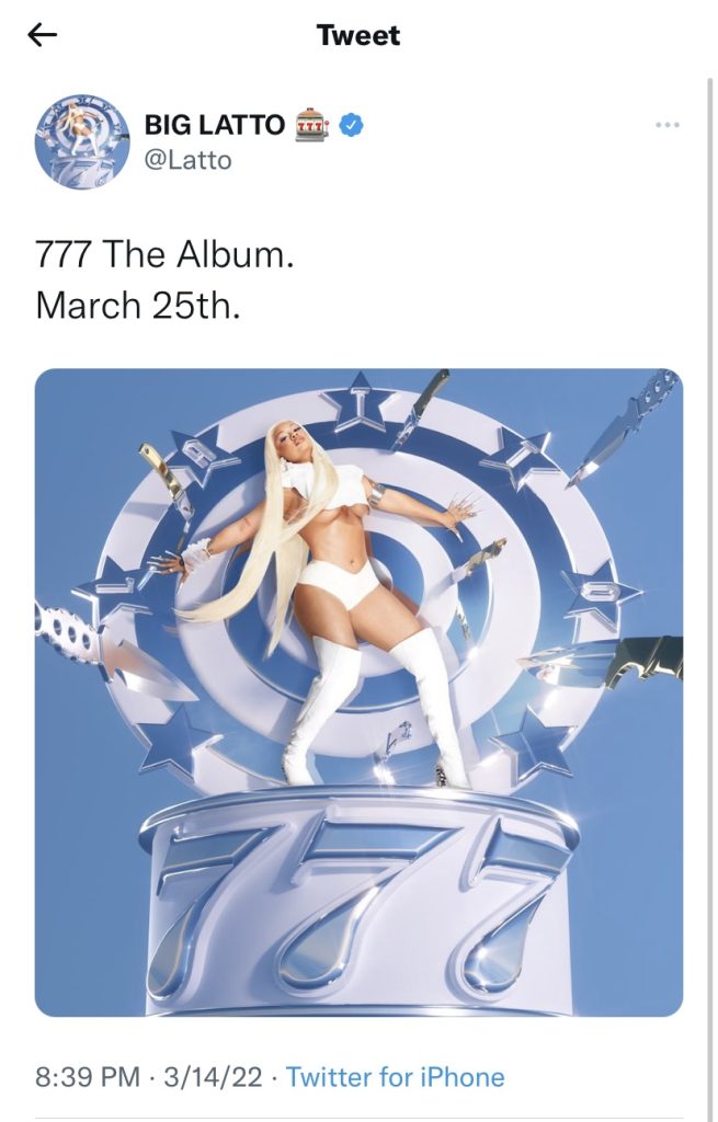 Latto announces "777" album coming on March 25