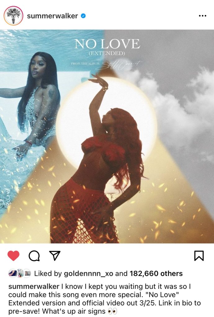 Summer Walker announces "No Love" extended version single with SZA