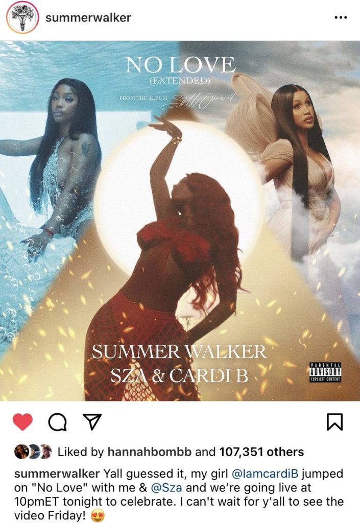 Summer Walker says Cardi B will be on "No Love" extended version
