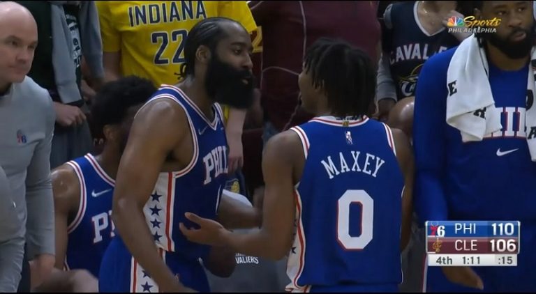 James Harden gets mad at Tyrese Maxey for passing up open 3