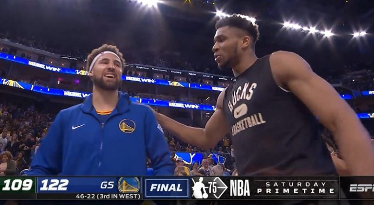 Klay Thompson tells Giannis it's about time after scoring 38 points