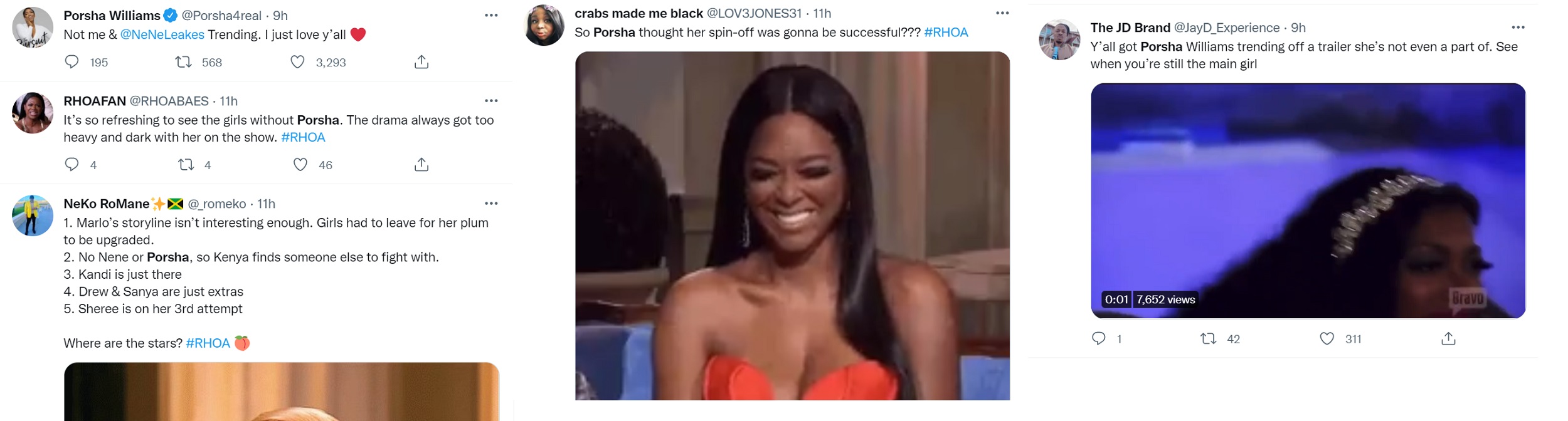 Porsha Williams trends on Twitter for not being on RHOA this season
