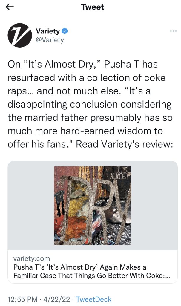 Variety writer gets roasted for bad Pusha T album review 