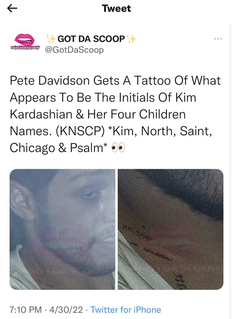 Pete Davidson reportedly gets tattoos of Kim Kardashian’s children 