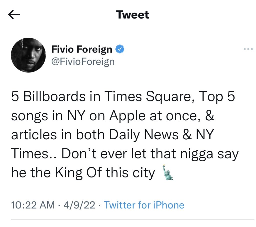 Fivio Foreign shuts down Tekashi 6ix9ine's "King Of New York" claim