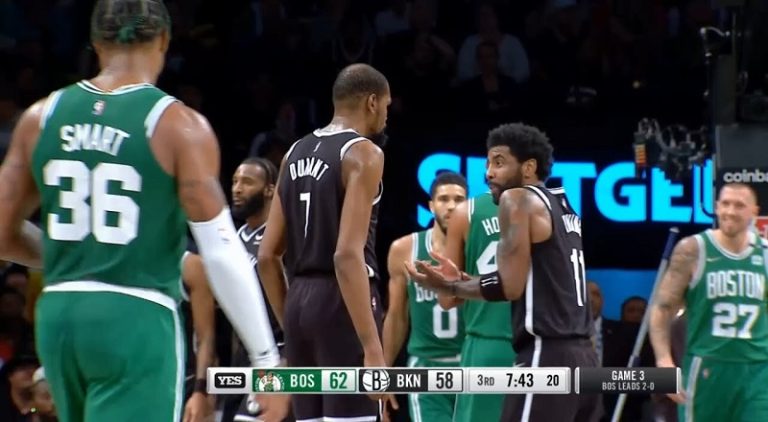 Kevin Durant and Kyrie Irving have a heated exchange after turnover