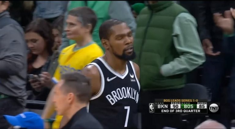 Kevin Durant gets upset as the Nets blow lead to the Celtics