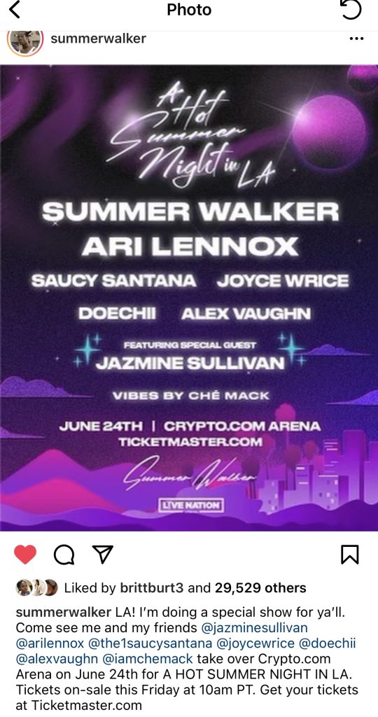Summer Walker announces "A Hot Summer Night In LA" concert 