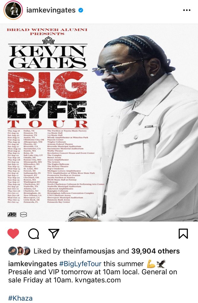 Kevin Gates announces new "KHAZA" album and "Big Lyfe" Tour