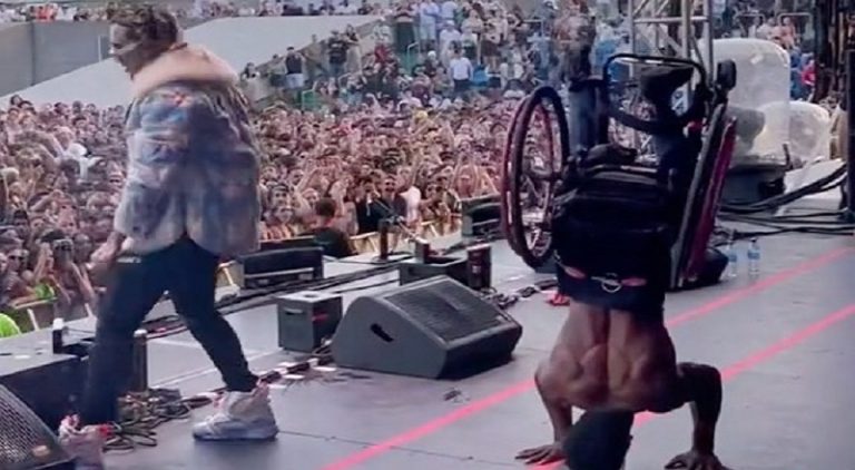 Lil Pump brings a man in a wheelchair on stage during his concert
