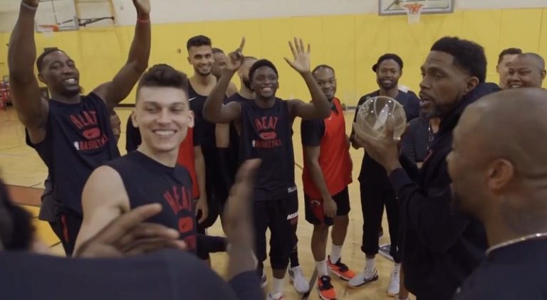 Udonis Haslem surprises Tyler Herro with the Sixth Man of the Year award