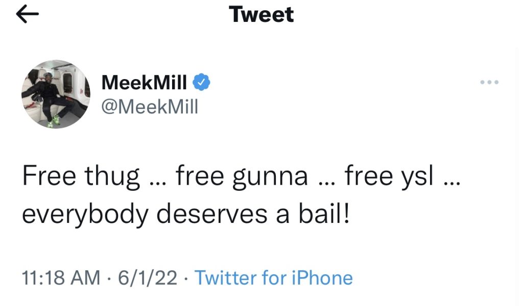 Meek Mill calls for freedom of YSL members in jail