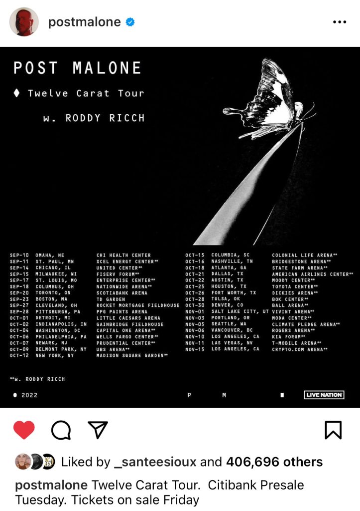 Post Malone announces "Twelve Carat Toothache" Tour with Roddy Ricch