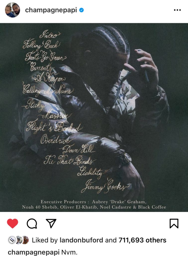 Drake reveals "Honestly, Nevermind" album tracklist 