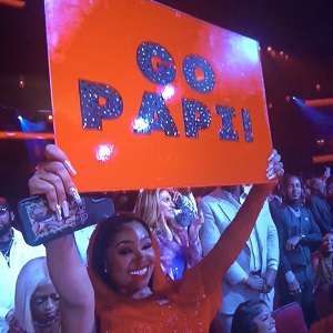 Yung Miami holds Go Papi sign for Diddy at BET Awards