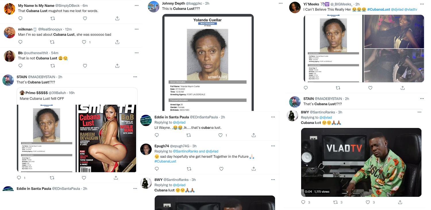 Cubana Lust's latest mugshot goes viral on Twitter