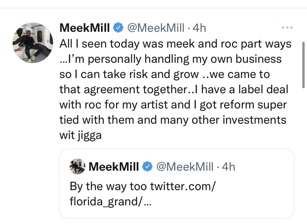 Meek Mill address split from Roc Nation management