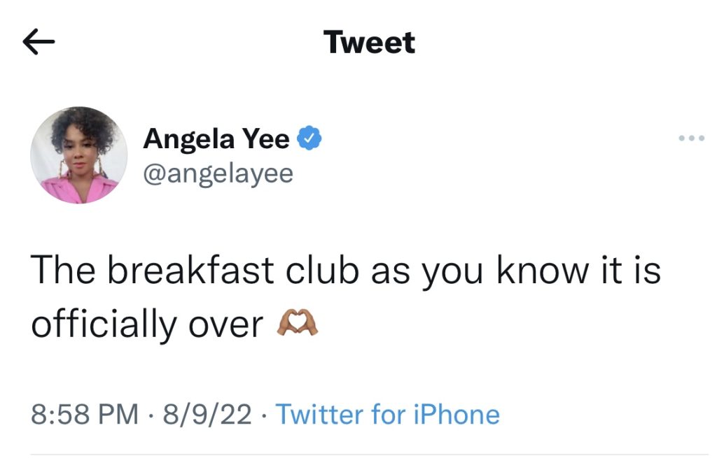 Angela Yee says The Breakfast Club is over 