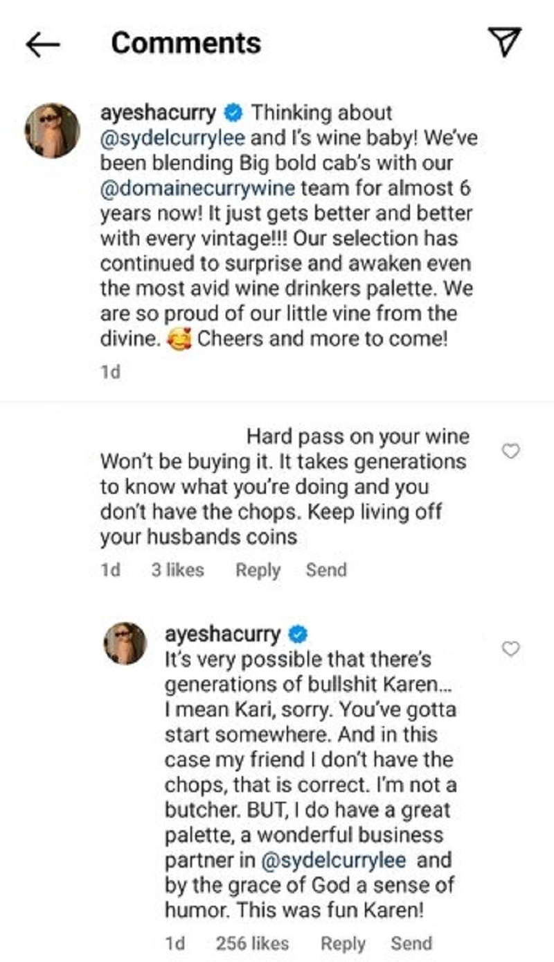 Ayesha Curry blasts woman who says she is living off her husband