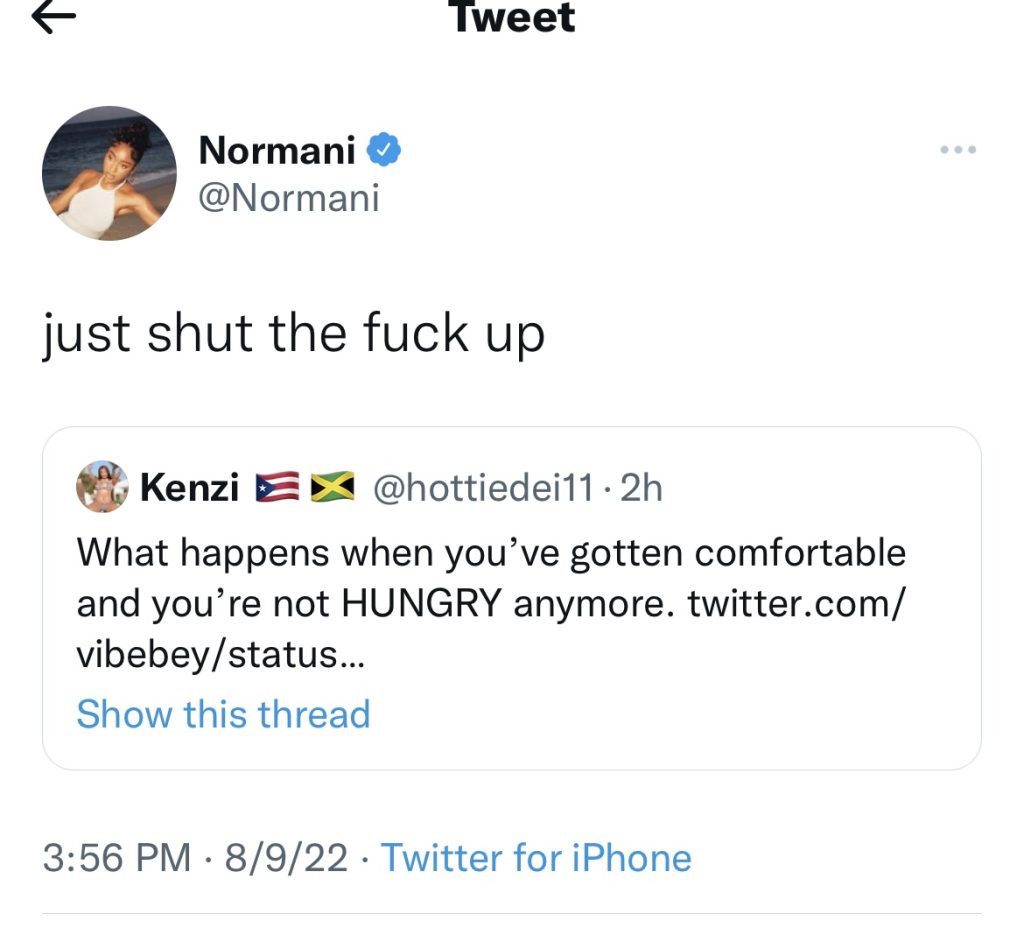 Normani tells fan to shut the f*ck up on Twitter