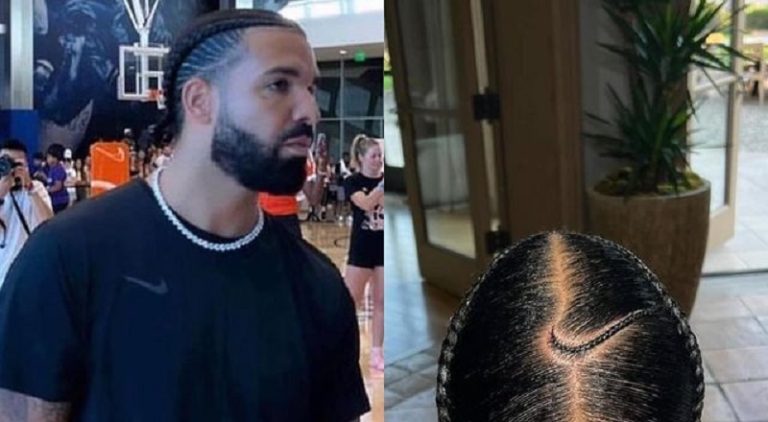 Drake gets the Nike logo braided onto his head