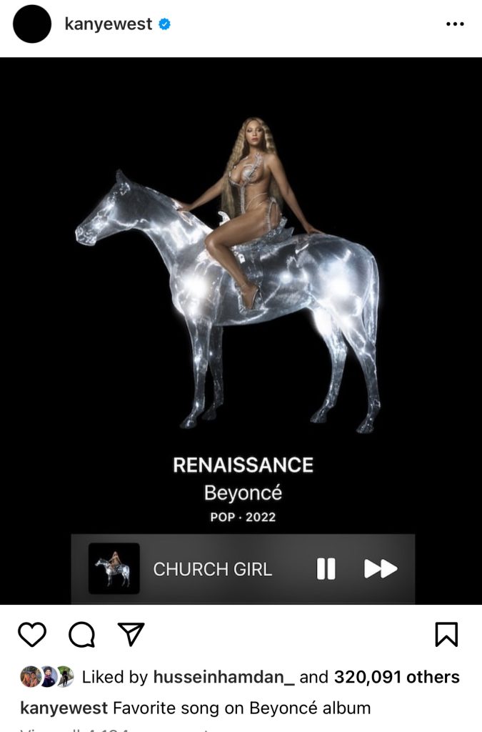 Kanye West says "Church Girl" is favorite Beyoncé "Renaissance" song 